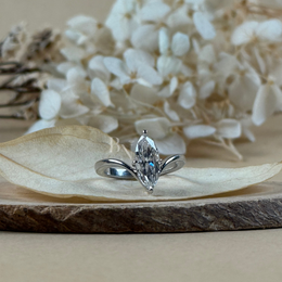 1ct Marquise Lab Grown Diamond Engagement Ring | V Shaped Bypass Solitaire 14K White Gold