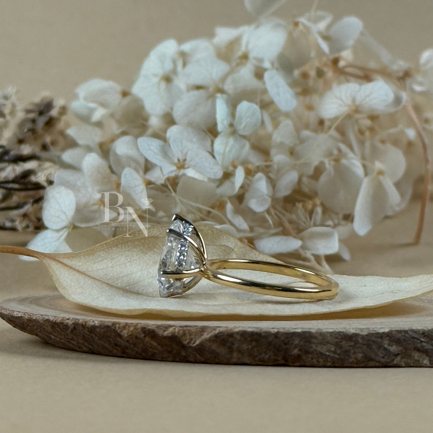 3ct Pear Cut Lab Grown Diamond Engagement Ring | Hidden Halo Two Tone Pavé Bridge Solitaire 14K Gold