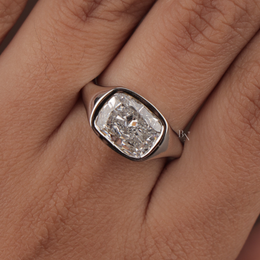 3ct Cushion Lab Grown Diamond Engagement Ring | Modern Bezel Set Pavé Band 14K White Gold