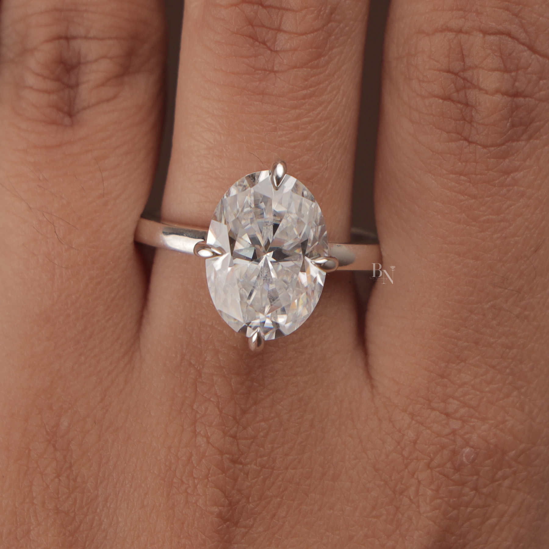 7ct Oval Moissanite Engagement Ring | Crushed Ice Solitaire 14K White Gold