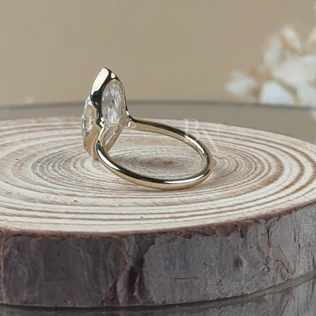 4ct Marquise Lab Grown Diamond Engagement Ring | 14K Yellow Gold Full Bezel Set Solitaire | Type IIa IGI Certified | Elongated Bridal Ring