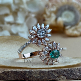 0.50ct Pear Green Emerald Lab Grown Diamond Toi et Moi Ring | Floral Cluster Two Stone 14K Rose Gold