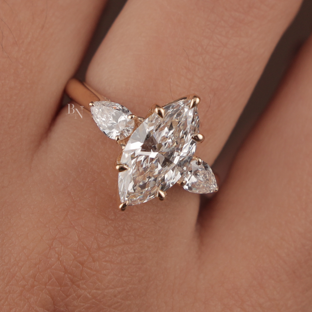 2ct Marquise Lab Grown Diamond Engagement Ring | Hidden Halo Split Shank Pave Band | 14K Yellow Gold Bridal Ring | IGI Certified