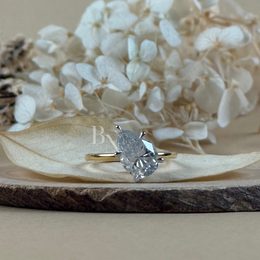 3ct Pear Cut Lab Grown Diamond Engagement Ring | Hidden Halo Two Tone Pavé Bridge Solitaire 14K Gold
