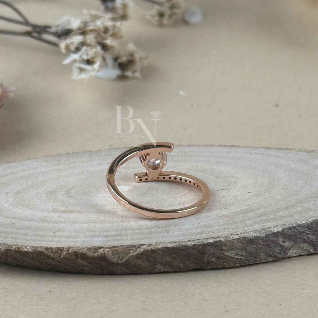 0.25ct Round Lab Grown Diamond Engagement Ring | 14K Rose Gold Bypass Tension Setting | Minimalist Floating Diamond Ring | Pave Bridal Band