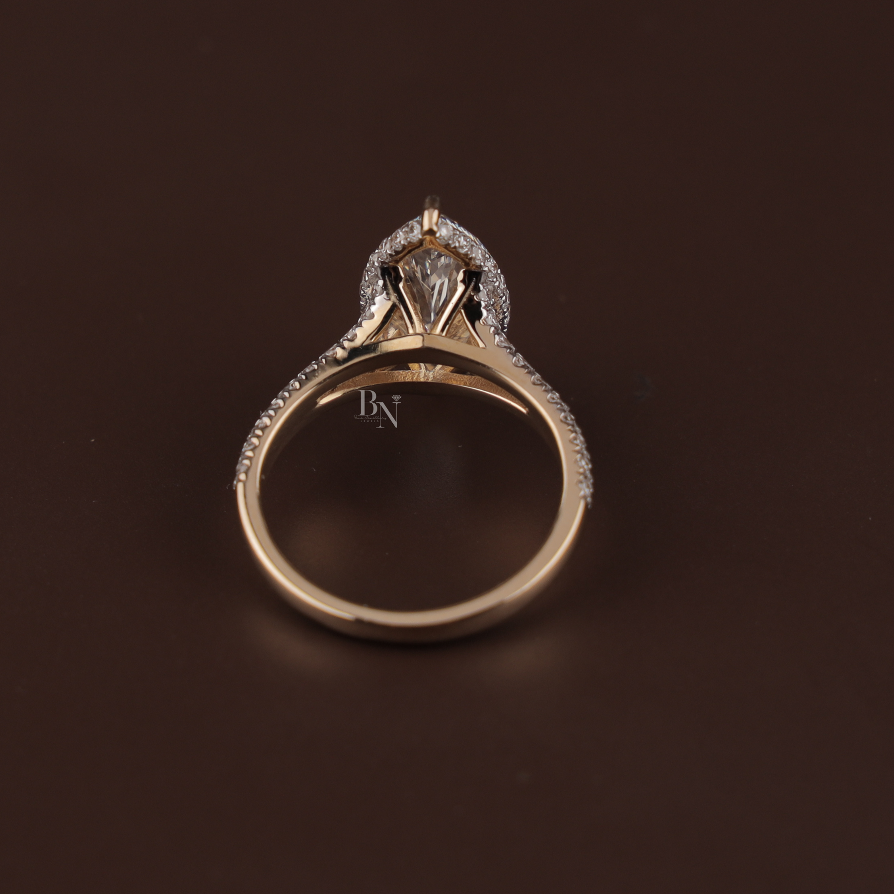 3ct Marquise Lab Grown Diamond Engagement Ring | Hidden Halo Pavé Split Shank 14K Yellow Gold