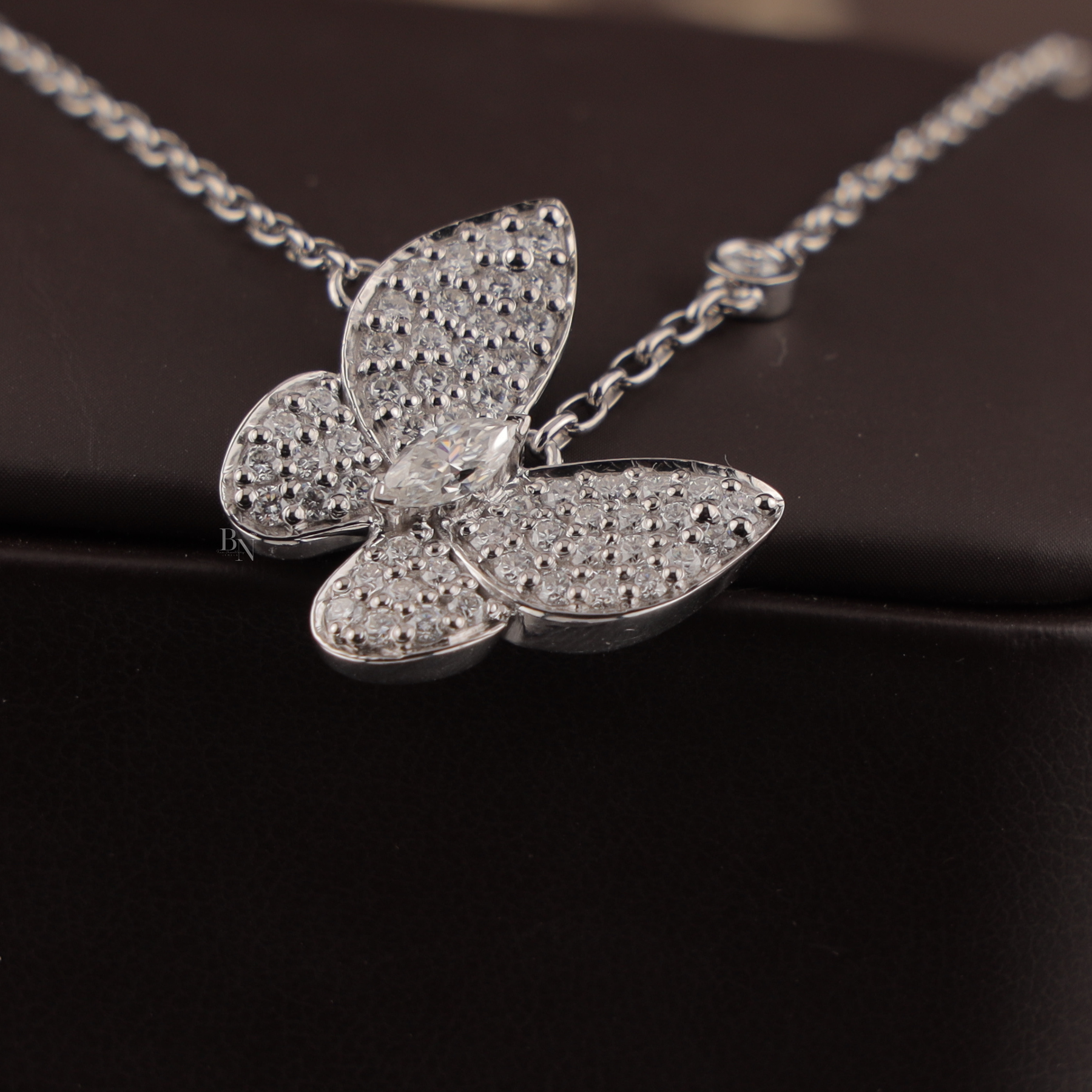 1ct Marquise Lab Grown Diamond Butterfly Necklace | Pavé Diamond Wings Pendant 14K White Gold