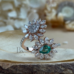 0.50ct Pear Green Emerald Lab Grown Diamond Toi et Moi Ring | Floral Cluster Two Stone 14K Rose Gold