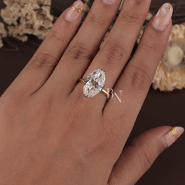 3ct Old Mine Moval Lab Grown Diamond Engagement Ring | Two Tone Hidden Halo Claw Prong 14K Gold