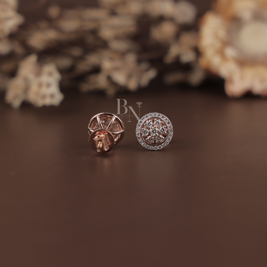 0.45ctw Lab Grown Diamond Halo Stud Earrings | 14K Rose Gold Floral Cluster Earrings | Round Brilliant Diamond Studs | IGI Certified Jewelry