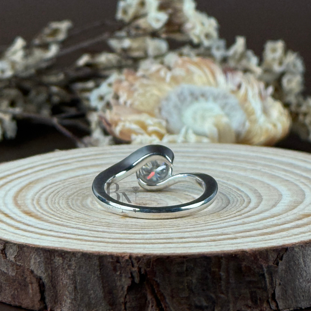 1.00ct Round Lab Grown Diamond Engagement Ring | Bypass Bezel Set Swirl Ring | 14K White Gold Tension Solitaire | IGI Certified Bridal Ring