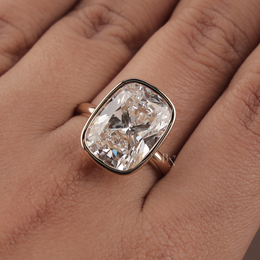 7ct Cushion Lab Grown Diamond Engagement Ring | Modern Bezel Set Solitaire 14K Yellow Gold