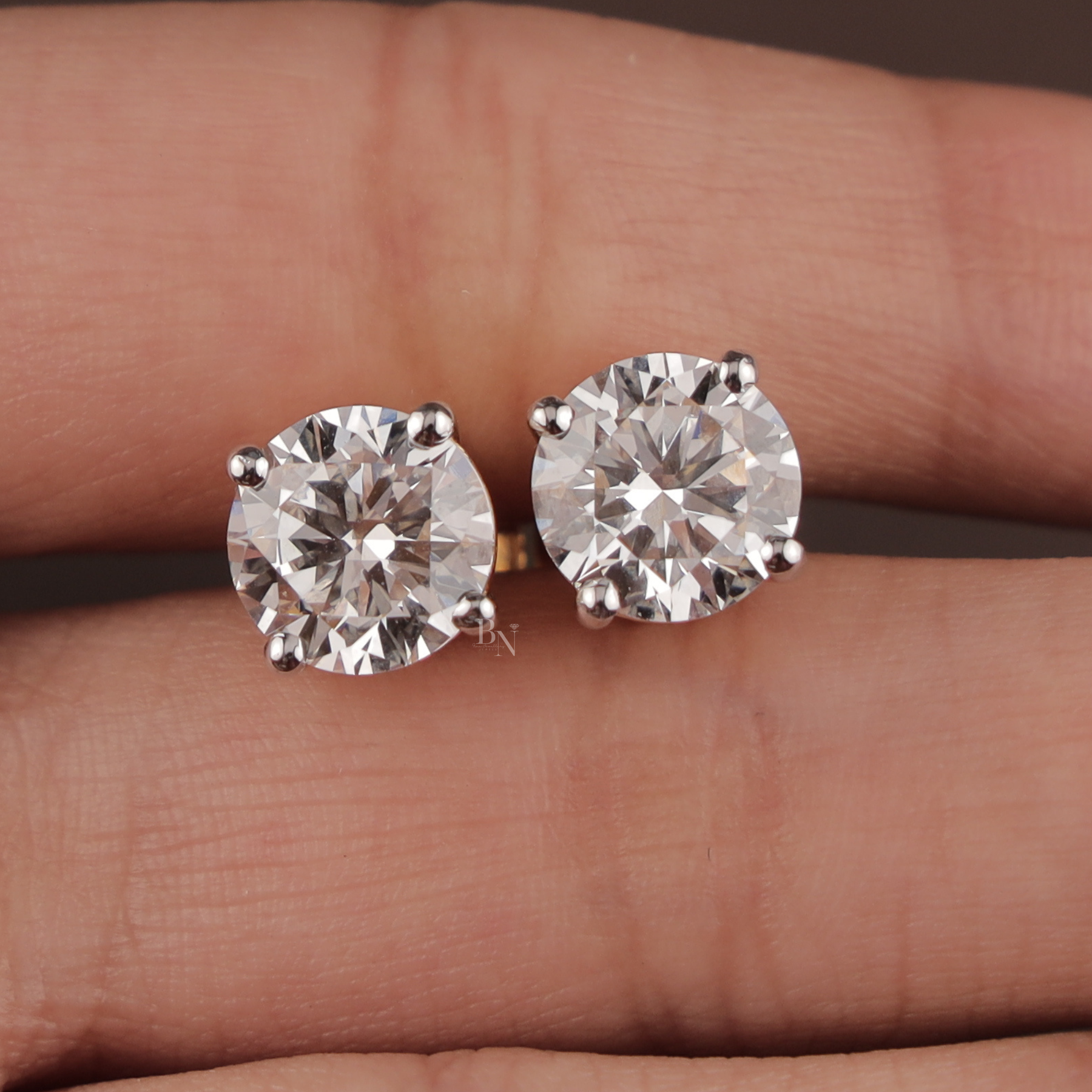 4ctw Round Lab Grown Diamond Stud Earrings | 4 Prong Basket Setting 14K Gold