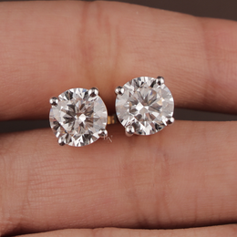 4ctw Round Lab Grown Diamond Stud Earrings | 4 Prong Basket Setting 14K Gold