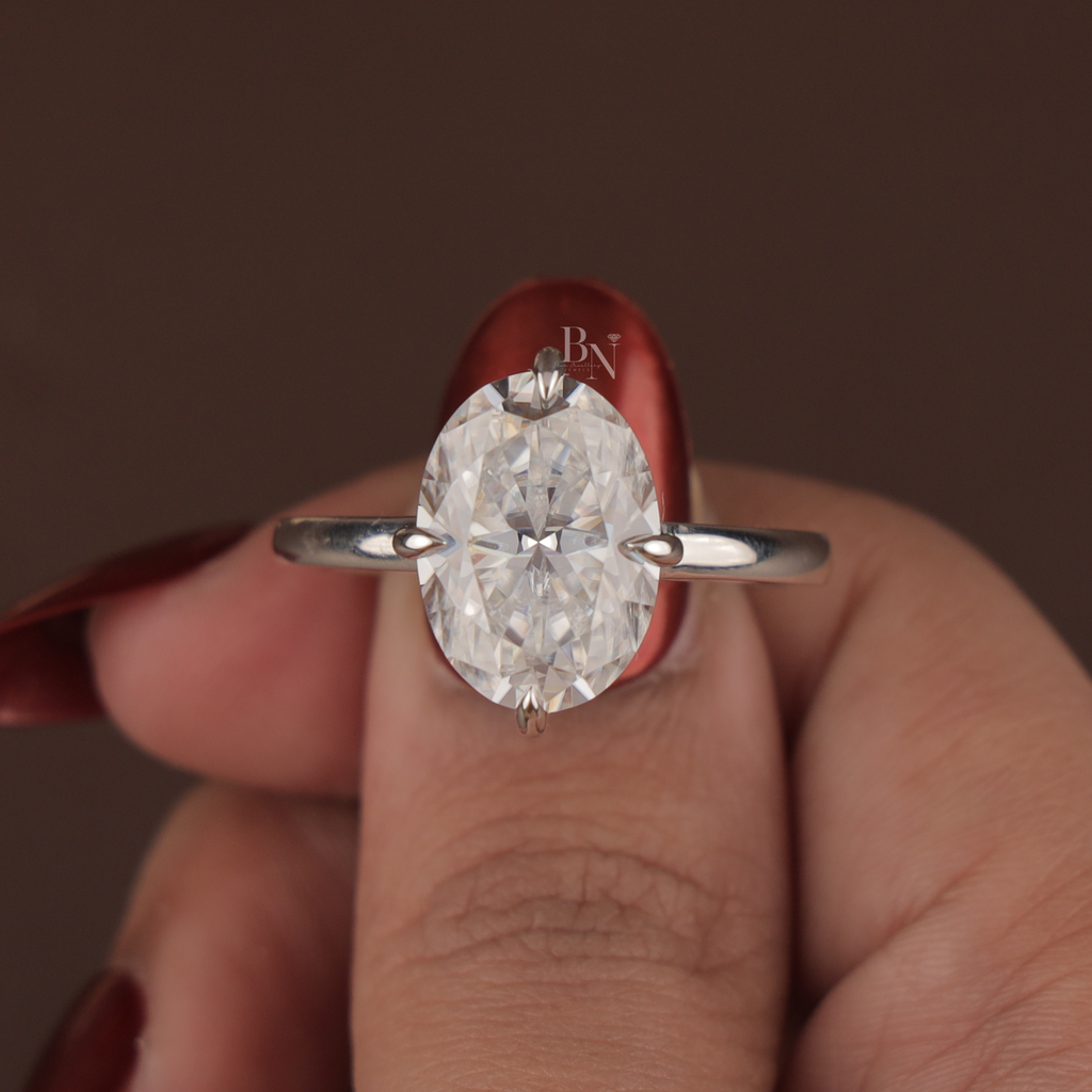 7.00 CT Oval Moissanite Engagement Ring | 14K White Gold Solitaire | Crushed Ice Sparkle | Romantic Bridal Ring | Huge 7 Carat Travel Ring