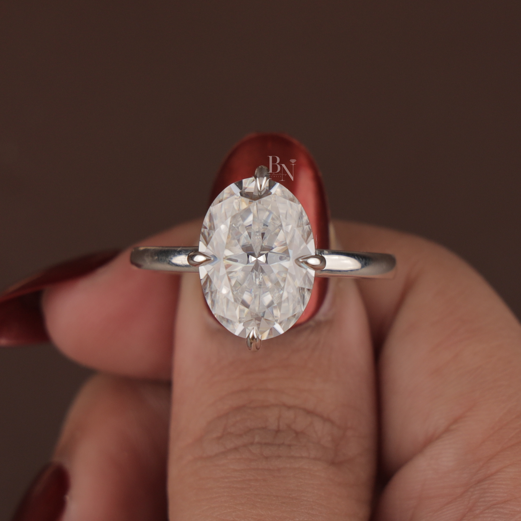 7ct Oval Moissanite Engagement Ring | Crushed Ice Solitaire 14K White Gold