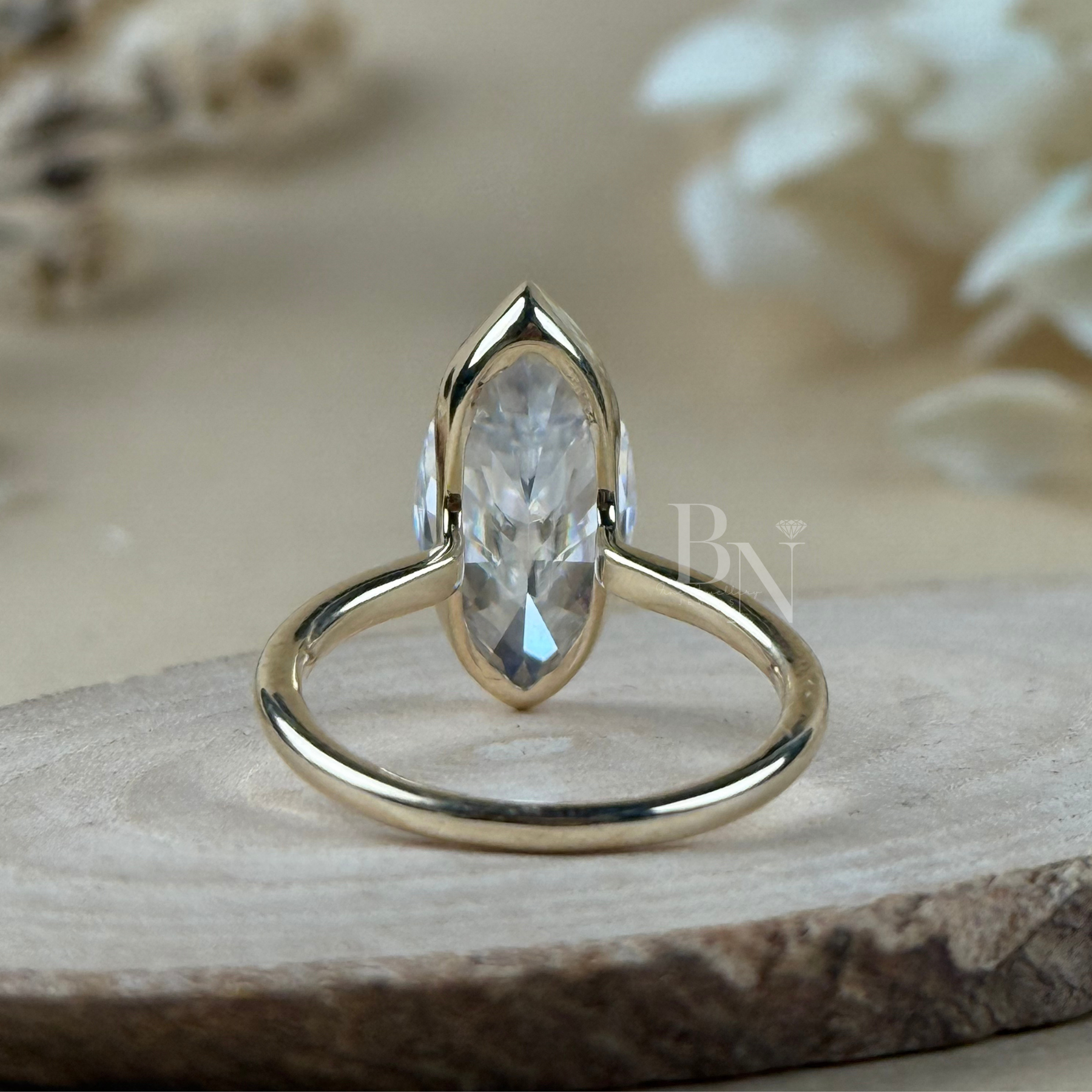 4ct Marquise Lab Grown Diamond Engagement Ring | Full Bezel Set Solitaire 14K Yellow Gold