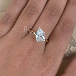 3ct Pear Cut Lab Grown Diamond Engagement Ring | Hidden Halo Two Tone Pavé Bridge Solitaire 14K Gold