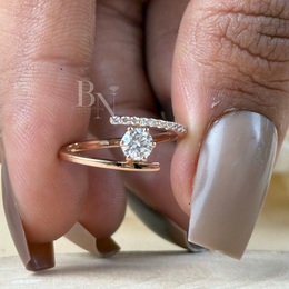 0.25ct Round Lab Grown Diamond Engagement Ring | Bypass Tension Minimalist Floating Diamond 14K Rose Gold