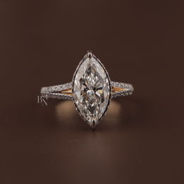 3ct Marquise Lab Grown Diamond Engagement Ring | Hidden Halo Pavé Split Shank 14K Yellow Gold
