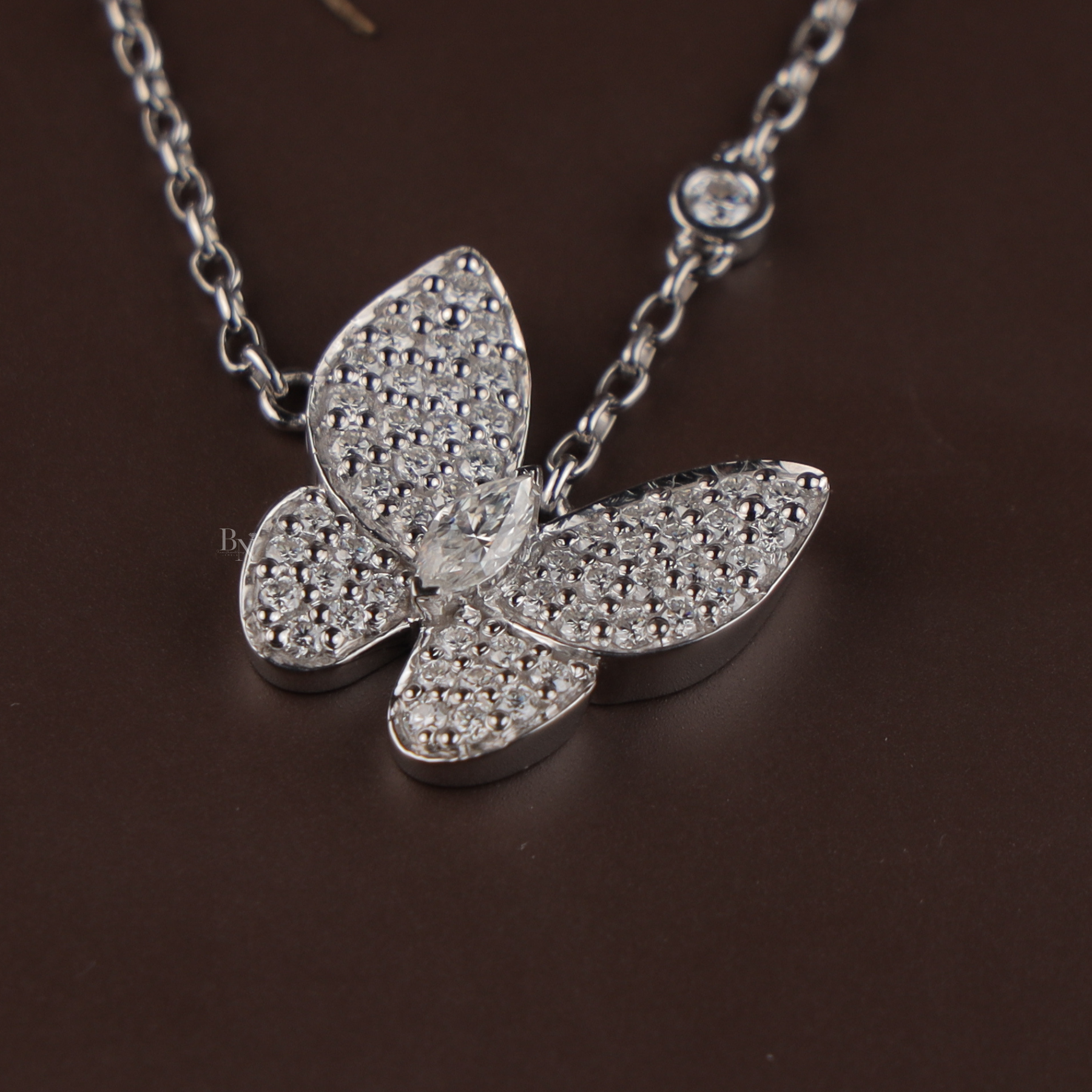 1ct Marquise Lab Grown Diamond Butterfly Necklace | Pavé Diamond Wings Pendant 14K White Gold