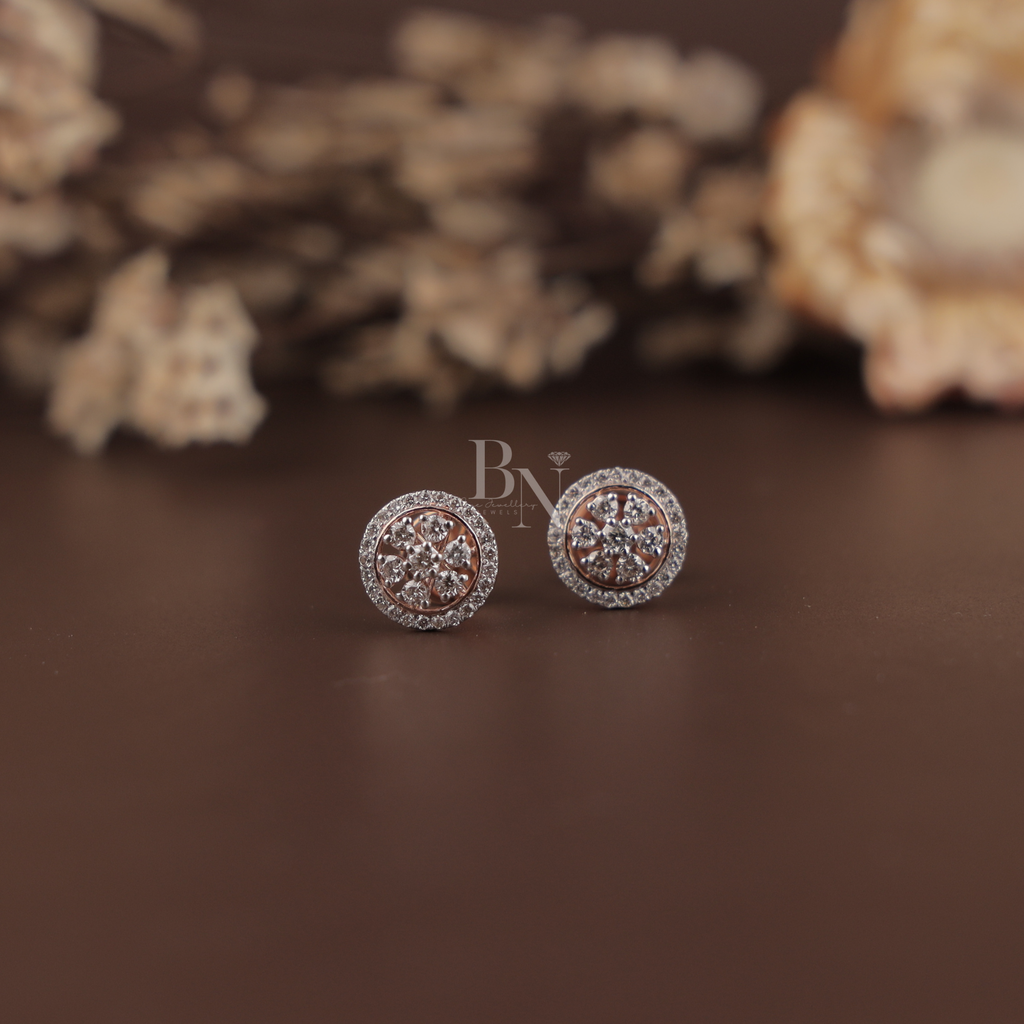 0.45ctw Lab Grown Diamond Halo Stud Earrings | 14K Rose Gold Floral Cluster Earrings | Round Brilliant Diamond Studs | IGI Certified Jewelry