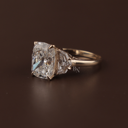4ct Cushion Cut Lab Grown Diamond Engagement Ring | Three Stone Cadillac Side Stones 14K Yellow Gold
