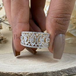 Marquise Round Lab Grown Diamond Wedding Band | Wide Art Deco Filigree Pavé Statement Band 14K Yellow Gold