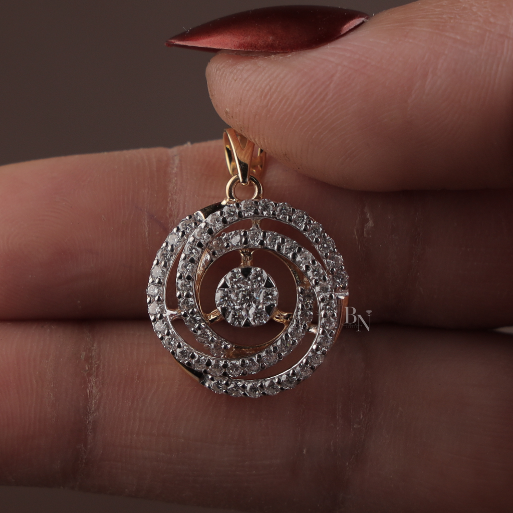 1.00 CTW Round Lab Grown Diamond Pendant | 14K Two Tone Gold Spiral Necklace | Cluster Circle Charm |  Gift for Her | IGI Certified(Only Pendant)