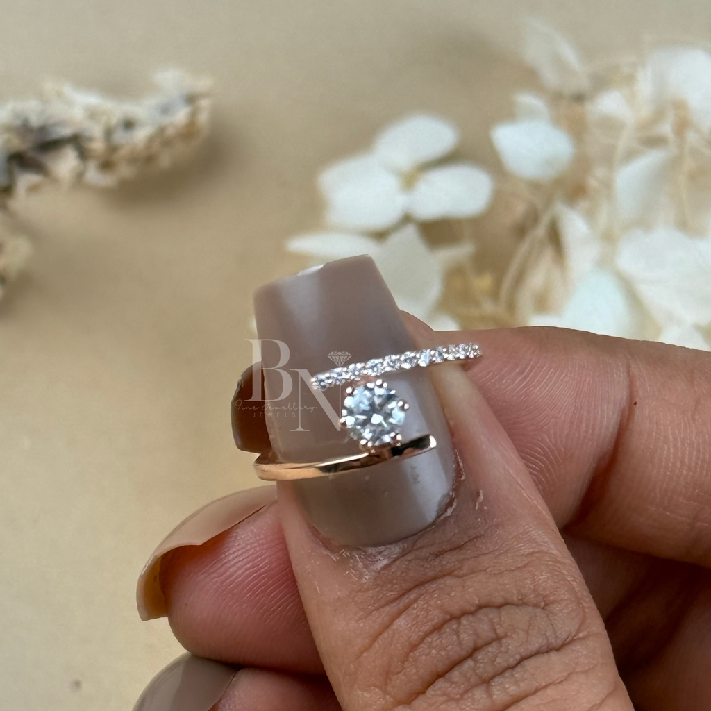 0.25ct Round Lab Grown Diamond Engagement Ring | 14K Rose Gold Bypass Tension Setting | Minimalist Floating Diamond Ring | Pave Bridal Band