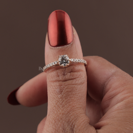 1ct Round Lab Grown Diamond Engagement Ring | Floral Petal Pavé Dainty Bridal 14K Rose Gold
