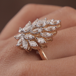 2ctw Marquise Lab Grown Diamond Statement Ring | Sunburst Cluster Band 14K Yellow Gold