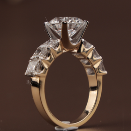 3ct Round Lab Grown Diamond Engagement Ring | NSEW Compass Prong Princess Cut Accents 14K Gold