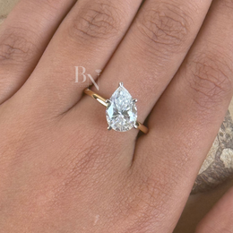 3ct Pear Cut Lab Grown Diamond Engagement Ring | Hidden Halo Two Tone Pavé Bridge Solitaire 14K Gold