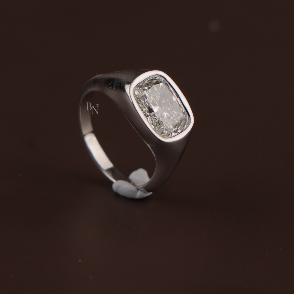 3.00 CT Cushion Lab Grown Diamond Engagement Ring | Modern Bezel Set Ring | 14K White Gold Pave Band | IGI Certified | Bold Statement Ring