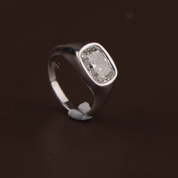 3ct Cushion Lab Grown Diamond Engagement Ring | Modern Bezel Set Pavé Band 14K White Gold