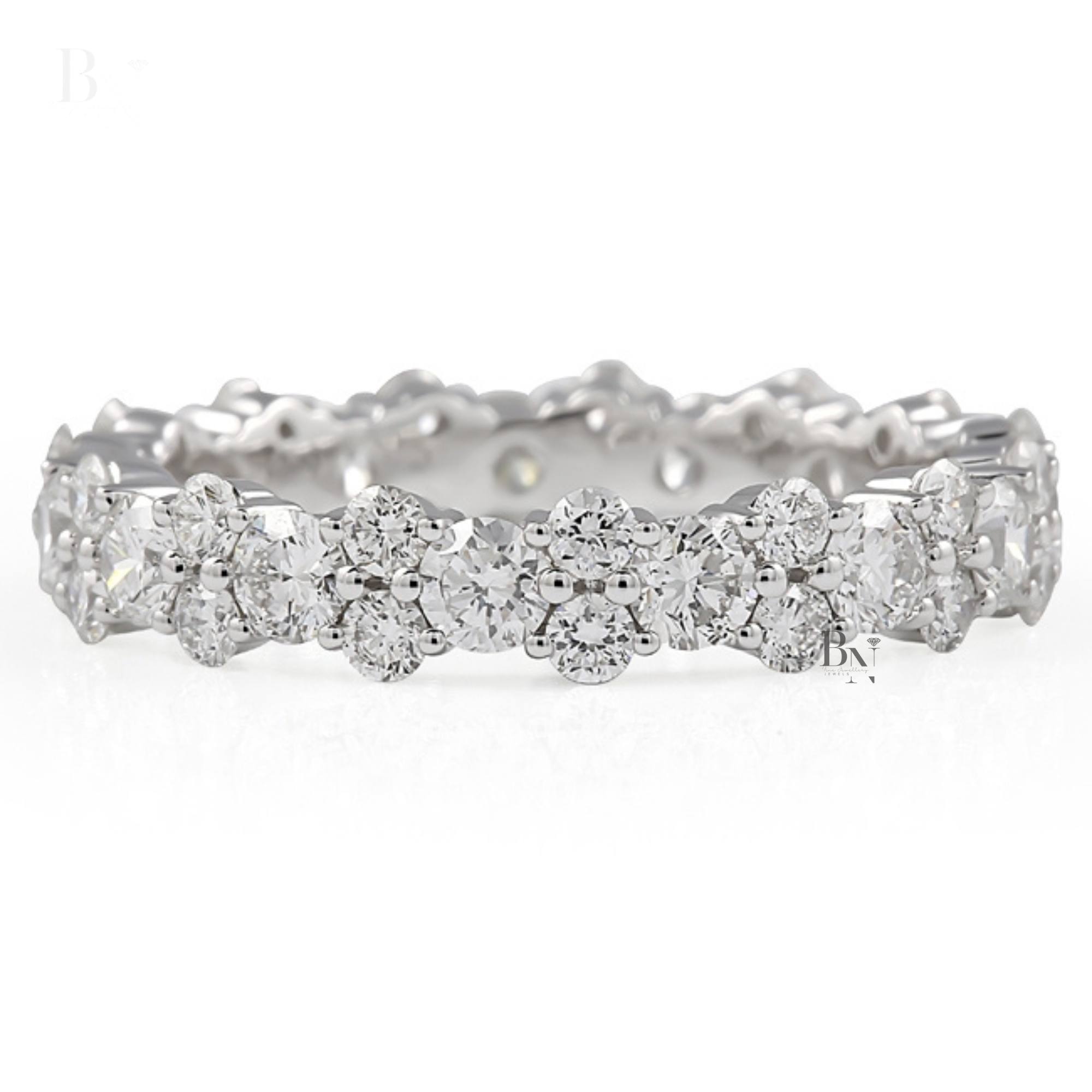 Round Brilliant Cut Lab Diamond Cluster Band, 1.87 CTW Full Eternity Wedding Ring, Solid Gold