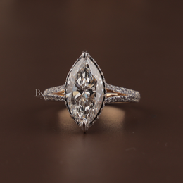 3ct Marquise Lab Grown Diamond Engagement Ring | Hidden Halo Pavé Split Shank 14K Yellow Gold