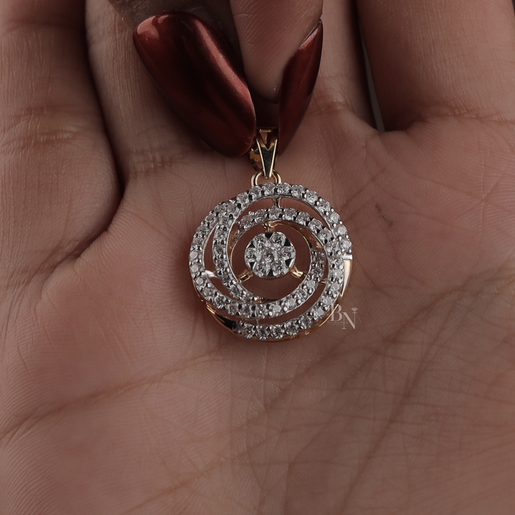 1.00 CTW Round Lab Grown Diamond Pendant | 14K Two Tone Gold Spiral Necklace | Cluster Circle Charm |  Gift for Her | IGI Certified(Only Pendant)
