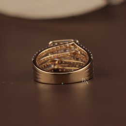 1ct Round Lab Grown Diamond Engagement Ring | Square Halo Triple Pavé Band 14K Yellow Gold