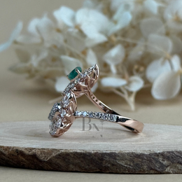 0.50ct Pear Green Emerald Lab Grown Diamond Toi et Moi Ring | Floral Cluster Two Stone 14K Rose Gold