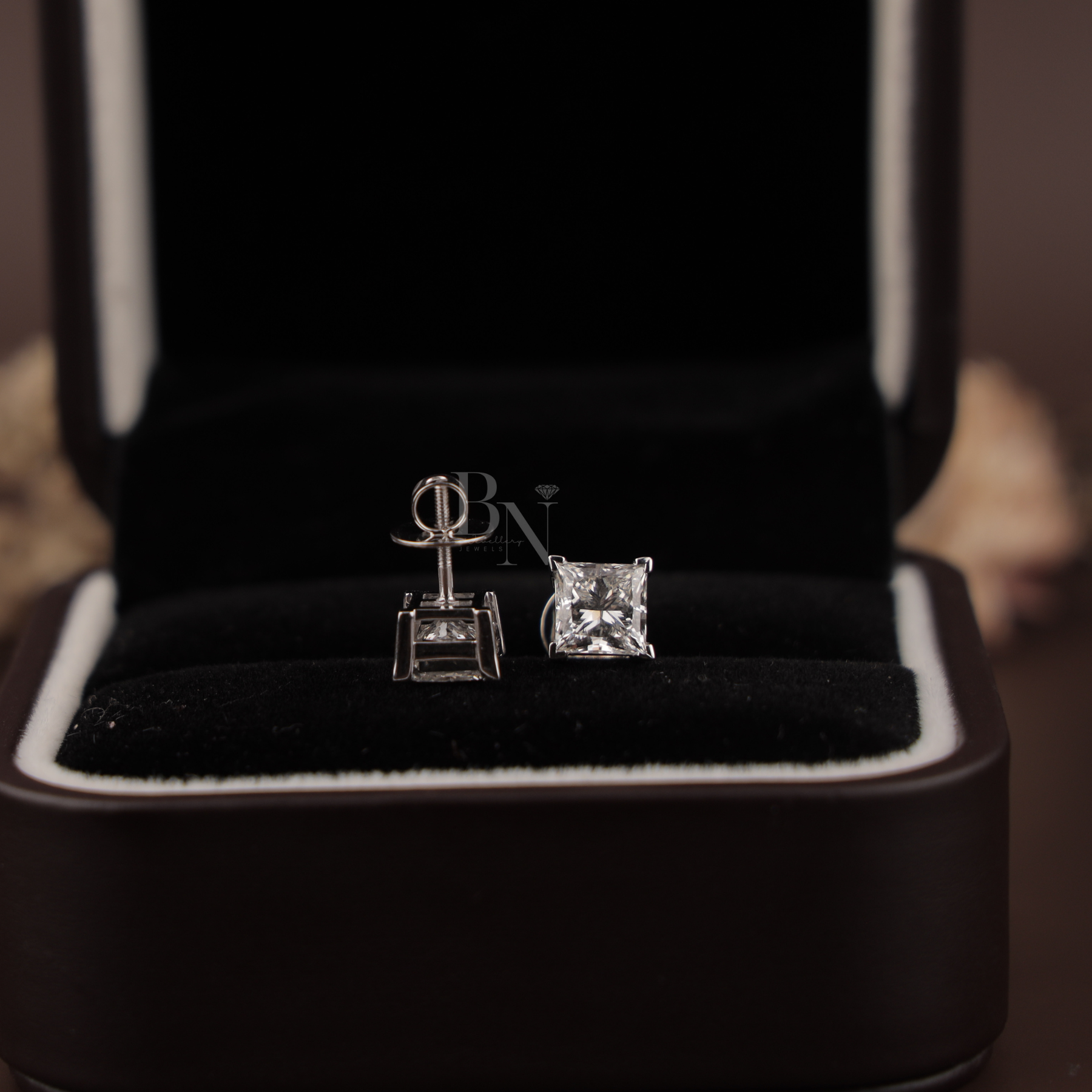4ct Princess Cut Lab Grown Diamond Stud Earrings | Classic Solitaire 14K Gold