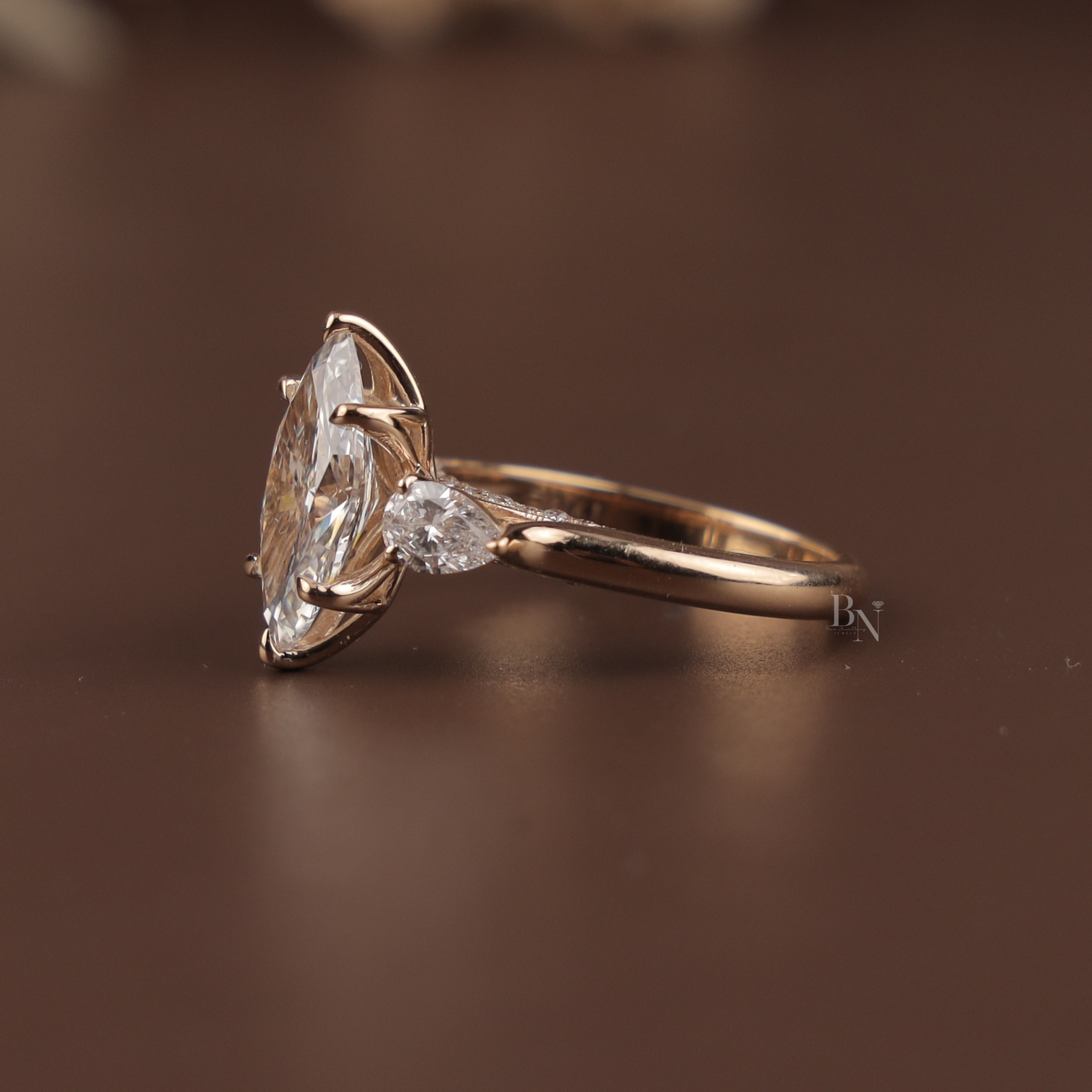 2ct Marquise Lab Grown Diamond Engagement Ring | Hidden Halo Split Shank Pavé Band 14K Yellow Gold