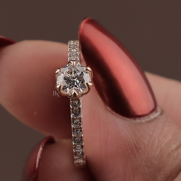 1ct Round Lab Grown Diamond Engagement Ring | Floral Petal Pavé Dainty Bridal 14K Rose Gold