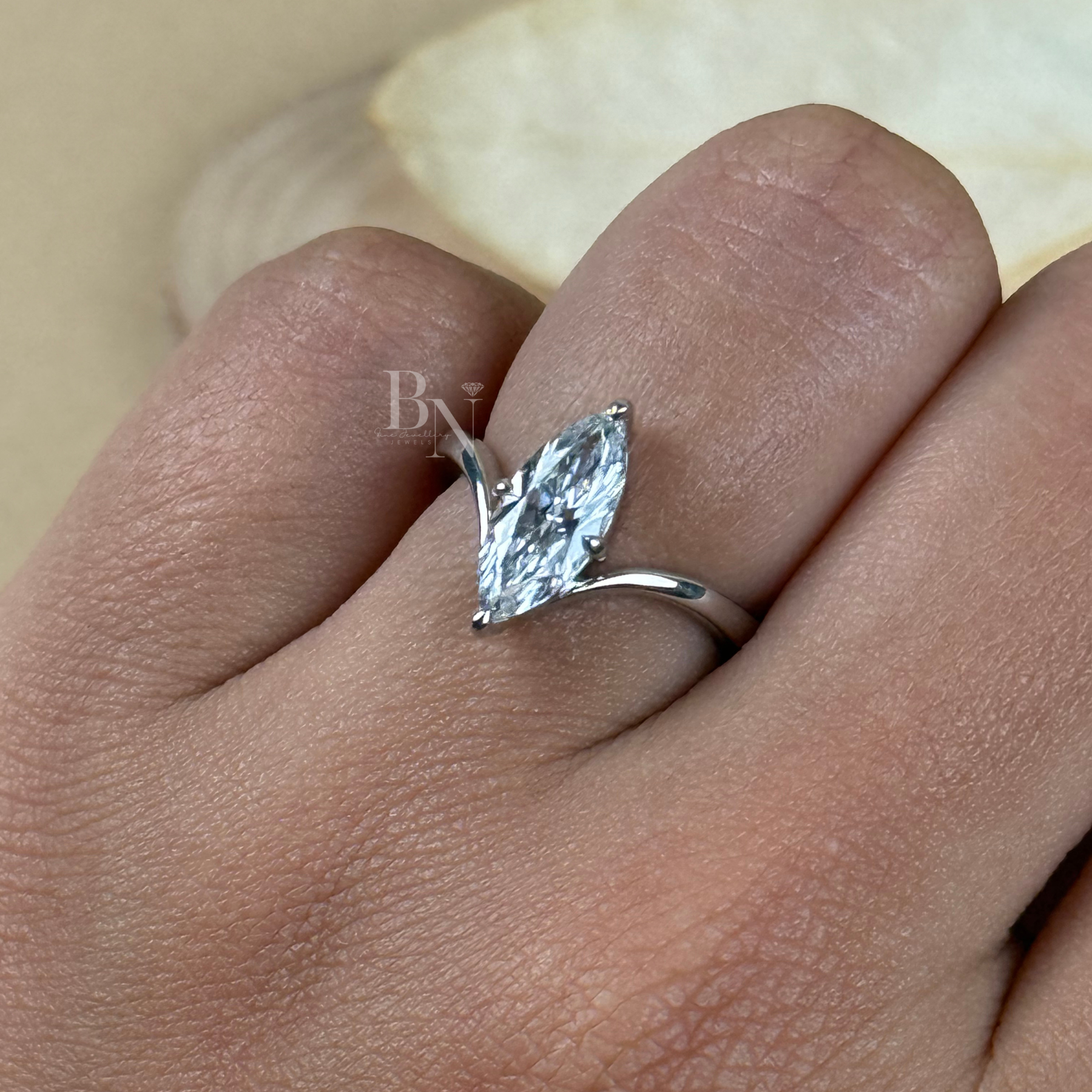 1ct Marquise Lab Grown Diamond Engagement Ring | V Shaped Bypass Solitaire 14K White Gold