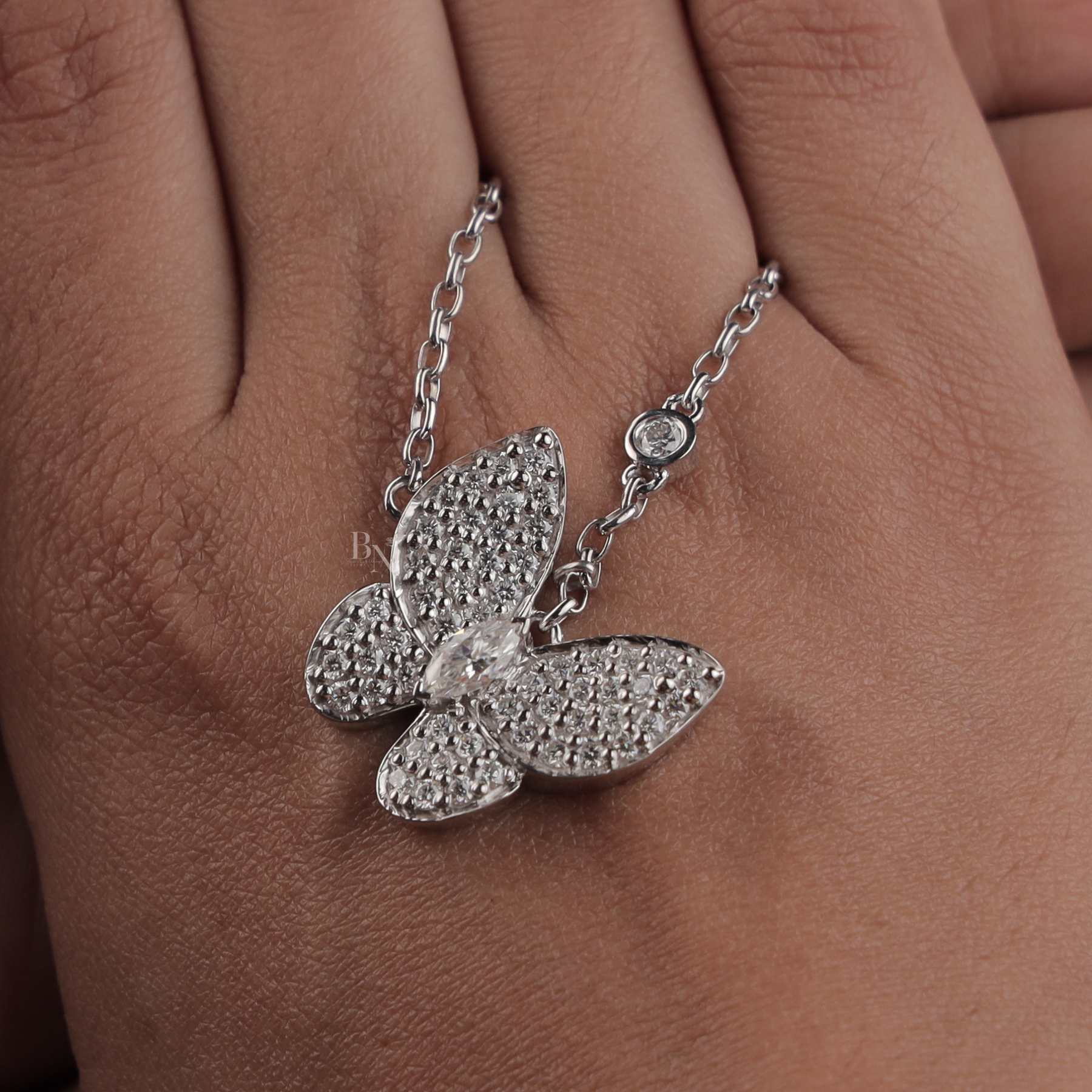 1ct Marquise Lab Grown Diamond Butterfly Necklace | Pavé Diamond Wings Pendant 14K White Gold