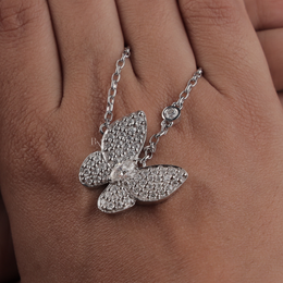 1ct Marquise Lab Grown Diamond Butterfly Necklace | Pavé Diamond Wings Pendant 14K White Gold