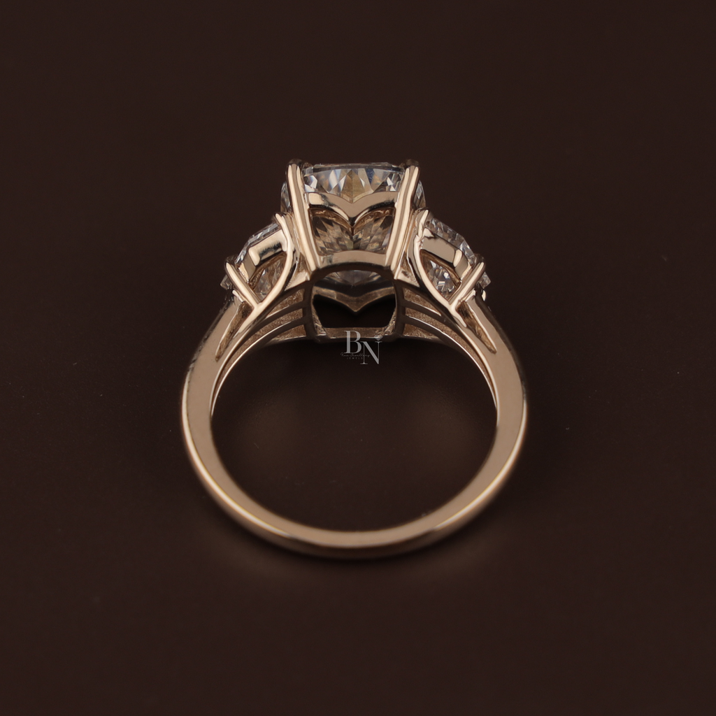 4ct Cushion Cut Lab Grown Diamond Engagement Ring | Three Stone Bridal Ring | 14K Yellow Gold | IGI Certified | Cadillac Side Stones Band