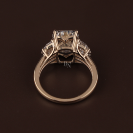 4ct Cushion Cut Lab Grown Diamond Engagement Ring | Three Stone Cadillac Side Stones 14K Yellow Gold