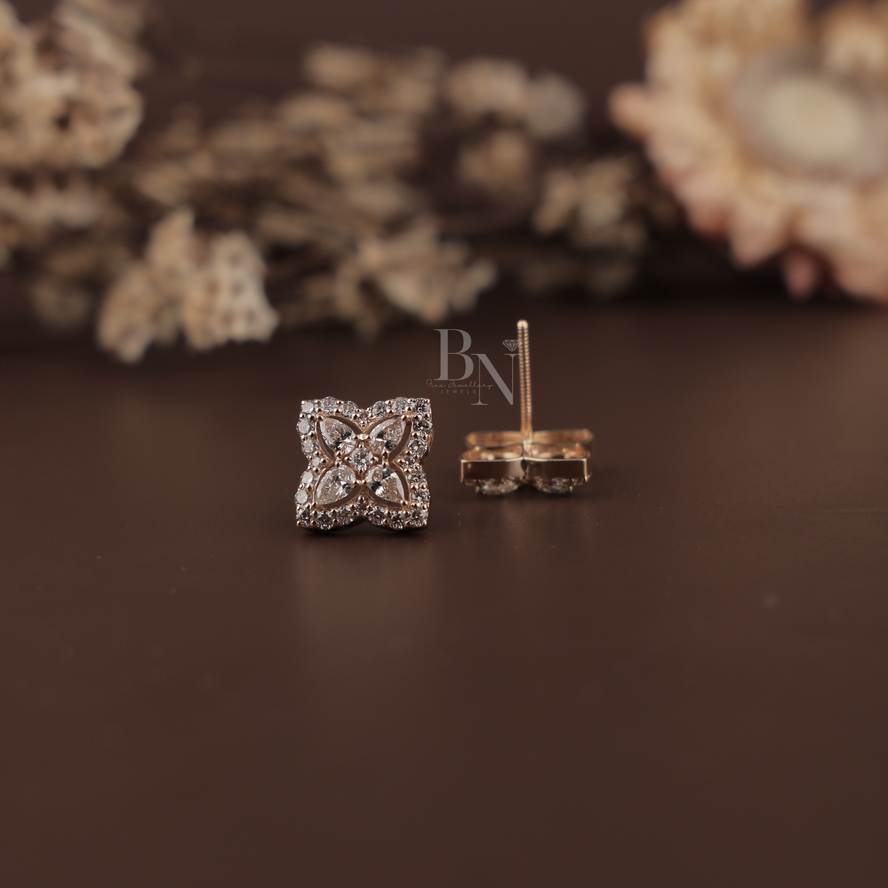 1.75ctw Flower Lab Grown Diamond Stud Earrings | Floral Cluster 14K Gold
